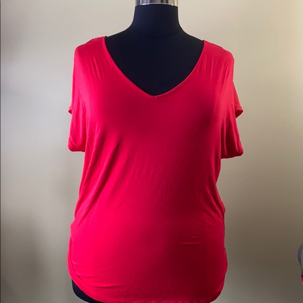 Accented Mixed Material Double V-neck Blouse